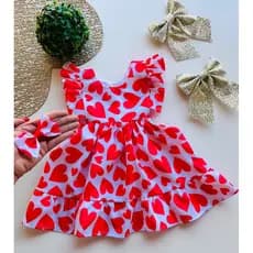 Vestido Confortável Primavera Verão Passeio com Laço Cabelo Menina