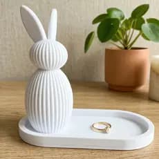 Kit Decoração Coelho Minimalista + Bandeja Porta Joias Organizadora