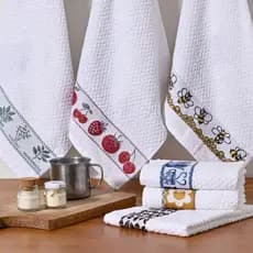 Kit 10 Pano de Prato Jacquard Gourmet Premium Atoalhado Felpudo Toalha de Copa 45x70cm 100% Algodão
