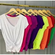 Kit 04 T-Shirts Podrinha Blusinha Básica Neon Lisas Tendência Moda Feminina
