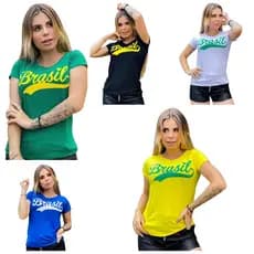 Tshirt Blusinha Feminino Podrinha Baby Look Brasil Verde Amarelo Moda Viscolaicra Torcida