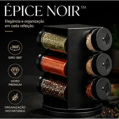 Porta Temperos Giratório 6 Potes de Vidro Organizador de Condimentos 360° Suporte Porta Cozinha