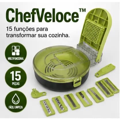 Cortador de Legumes Multifuncional 15 Peças Ralador Fatiador Picador Vegetais com Cesto Escorredor