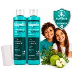 Elimine Piolhos Shampoo Condicionador Arruda com Vinagre de Maçã + Pente Fino Extrato Natural Limpeza Profunda