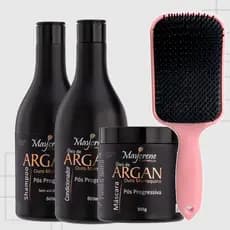 Kit Tratamento Cabelo Pós Progressiva Óleo de Argan Shampoo, Condicionador E Máscara Maycrene