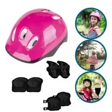 Kit Radical Proteção Infantil Esportes Radicais Bicicleta Patins Skate Capacete cor Rosa