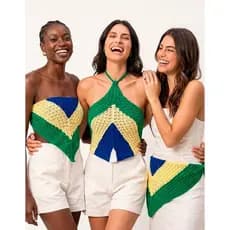 Cropped Tricô Brasil Seleção Futebol Jogos Moda Feminina
