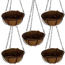 5 Vasos de Fibra de Coco 20cm Plantas Suspenso com Corrente