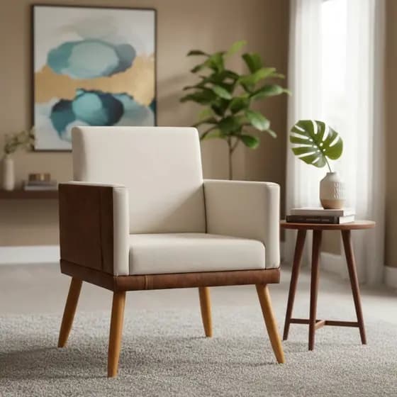 Poltrona Decorativa Para Sala Recepção Manicure Consultório Escritório Lis Tecido Corino e Suede