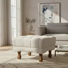 Puff Duque Bouclé Premium De Luxo Capitone Assento Elegante Para Sala Quarto Decoração Pés Luiz XV