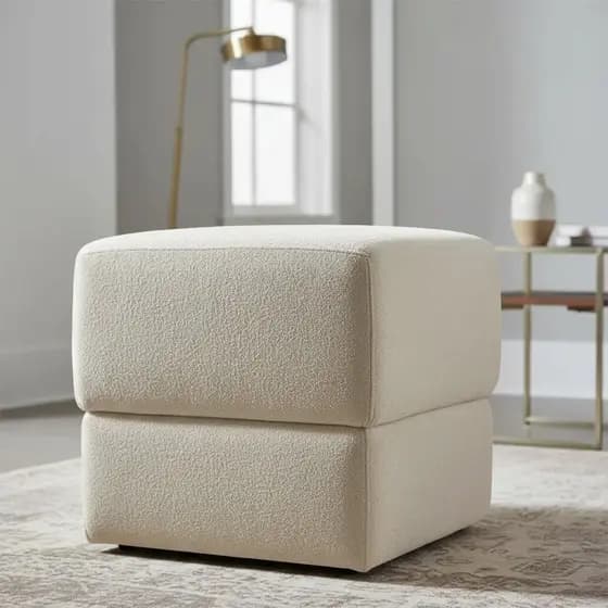 Puff Decorativo Aloy Bouclé Premium Assento Extra Para Sala Quarto Design Moderno