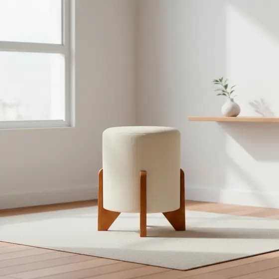 Puff Decorativo Eloah Suede Redondo Assento Extra Para Sala Quarto Pufe Com Pés De Madeira