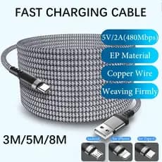 3m 5m 8m 5A Cabo USB Tipo C IOS Micro De Dados De Carregamento Rápido Para Monitor De Câmera De Mesa Smartphone