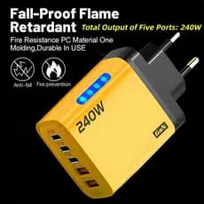 Cabeça De Carregamento Rápido Inteligente Com Carregador USB Duplo De 240 W + 3 Pd