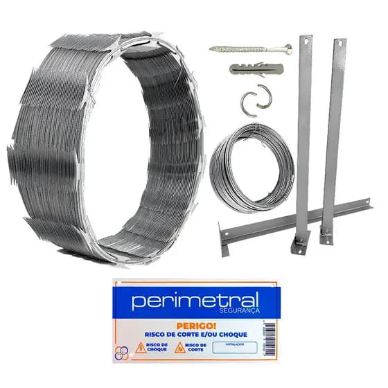 Kit Completo Concertina Simples 30cm Perimetral Galvalume Rende 8m com Kit Instalação e Brinde