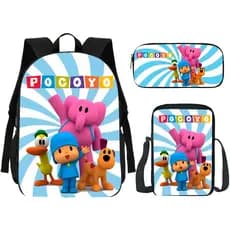 Kit Volta as Aulas Mochila Escolar, Estojo E Lancheira Menino Azul Infantil Desenhos Pocoyo