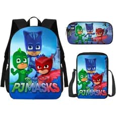 Kit Volta as Aulas Mochila Escolar, Estojo e Lancheira Heróis de Pijama Desenhos Infantis PJ Masks