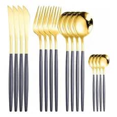 Conjunto Talher Aço Inoxidável Dourado/prata/preto 24 Peças