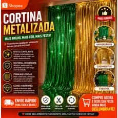Cortina metalizada verde e amarela Copa do Mundo