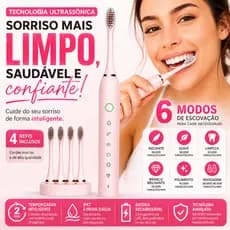 Escova Dental Elétrica Recarregável ROSA USB com 6 Modos + 4 Refis IPX7”