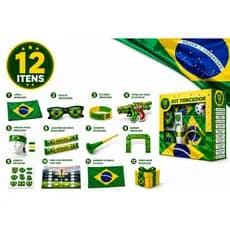 Kit Torcedor Brasil Copa 2026 Completo 12 Peças Festa Futebol Bandeira Acessórios