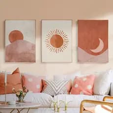 Kit Quadros Decorativo 3 peças 60x40 Mosaico MDF Boho sol lua abstrato moderno minimalista neutro