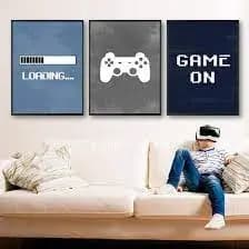 Quadros Decorativo 3 peças 60x40 Mosaico Mdf Alta Resolução Full HD jogo gamer vídeo game para quarto menino