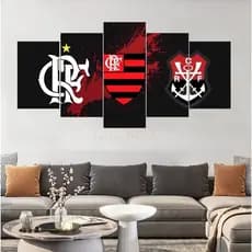 Kit Quadros Decorativo 5 peças Decoração Clube Flamengo Mengão Hall Sala Quarto Mosaico MDF fULL HD