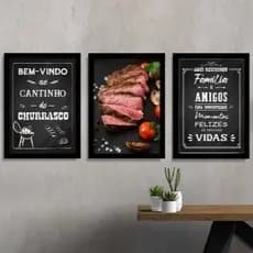 Kit Quadros Decorativo 3 peças 60x40 Mosaico MDF Alta Resolução Área Gourmet Cantinho Do Churrasco