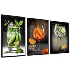 Kit Quadros Decorativo 3 peças 60x40 Mosaico MDF Alta Resolução Bar Drinks Bebidas Festa Hall