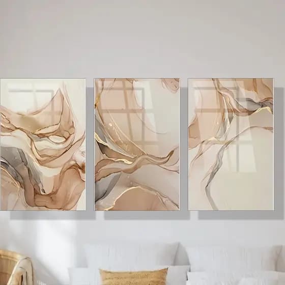 kit Quadros Decorativo 3 peças 60x40 Alta Resolução Abstrato Fluido Delicados Moderno sala quarto