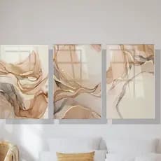 kit Quadros Decorativo 3 peças 60x40 Alta Resolução Abstrato Fluido Delicados Moderno sala quarto