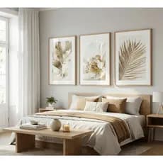 Kit Quadros Decorativo 3 peças 60x40 Mosaico MDF FULL HD Abstrato Folhas Dourada Decoração Sala Hall