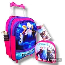 Kit Mochila Infantil Escolar com rodinhas de silicone de menina Frozen  + lancheira + estojo