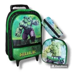 Kit Mochila Infantil Escolar com rodinhas de silicone do menino Huck + lancheira + estojo