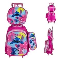 Kit 3D mochila escolar Infantil Impermeável de rodinha do lilo stitch  +estojo+lancheira térmica