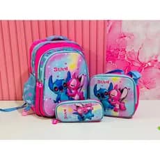 Kit Mochila Infantil Escolar do Lilo e Stitch de costas Impermeável + estojo+ lancheira térmica