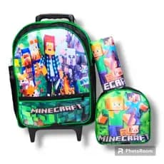 Kit Mochila Infantil Escolar com rodinhas de silicone do menino Manicreft + lancheira + estojo