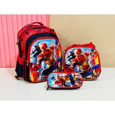Kit 3D Mochila Infantil Escolar de costas do Homen Aranha Spider Man Impermeável + Lancheira Térmica + Estojo