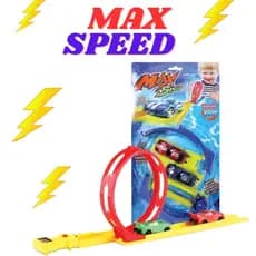 Pista de Corrida Max Speed + Lançador + 2 Carrinhos Esportivo