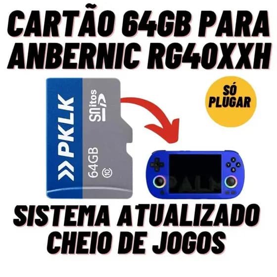 Cartão 64GB Para Anbernic RG40XX H - Micro SD Original com Sistema Atualizado e Jogos