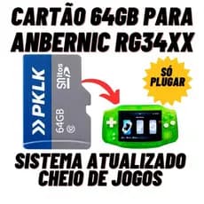 Cartão 64GB Com Sistema Atualizado e Jogos Para Anbernic RG34XX - Micro SD Original