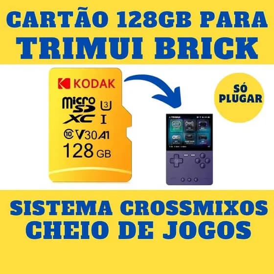 Cartão 128GB Com Sistema CrossMixOs + Jogos Para Portátil Trimui Brick - Micro SD Original