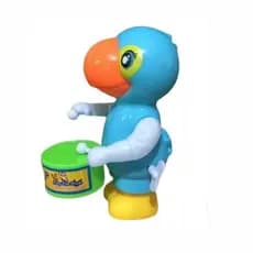 Brinquedo Infantil Papagaio Movido a Corda Colorido Toca Tambor