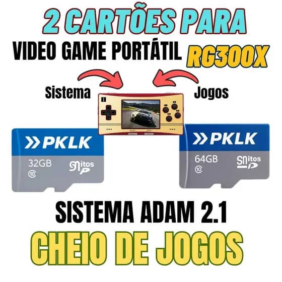 Kit com 2 Cartões Micro SD Para Portátil Anbernic RG300X - Sistema ADAM + Jogos
