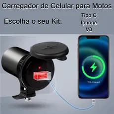 Carregador de Celular e GPS À Prova D'água p Guidão Universal de Motos com Cabo Turbo a sua escolha