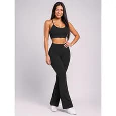 Conjunto Fitness Bailarina  Academia E Top alcinha forrado Legging Flare Suplex Zero Transparência Feminina