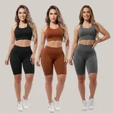 Kit 3 Conjuntos Fitness Feminino Top + Bermuda Ciclista Roupas De Academia Ginástica Suplex Liso A09