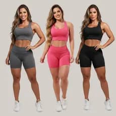 Kit 3 Conjunto de Academia Short E Top Roupas Fitness Femininas Suplex A11