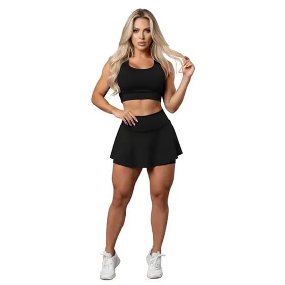 Conjunto Feminino Top Cropped e Short Saia Roupas para Academia Suplex A16
